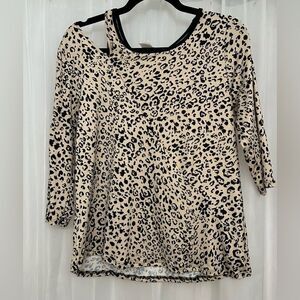 Women's Large 3/4 Sleeve Leopard Print Cold Shoulder Cut Out Party Rockabilly